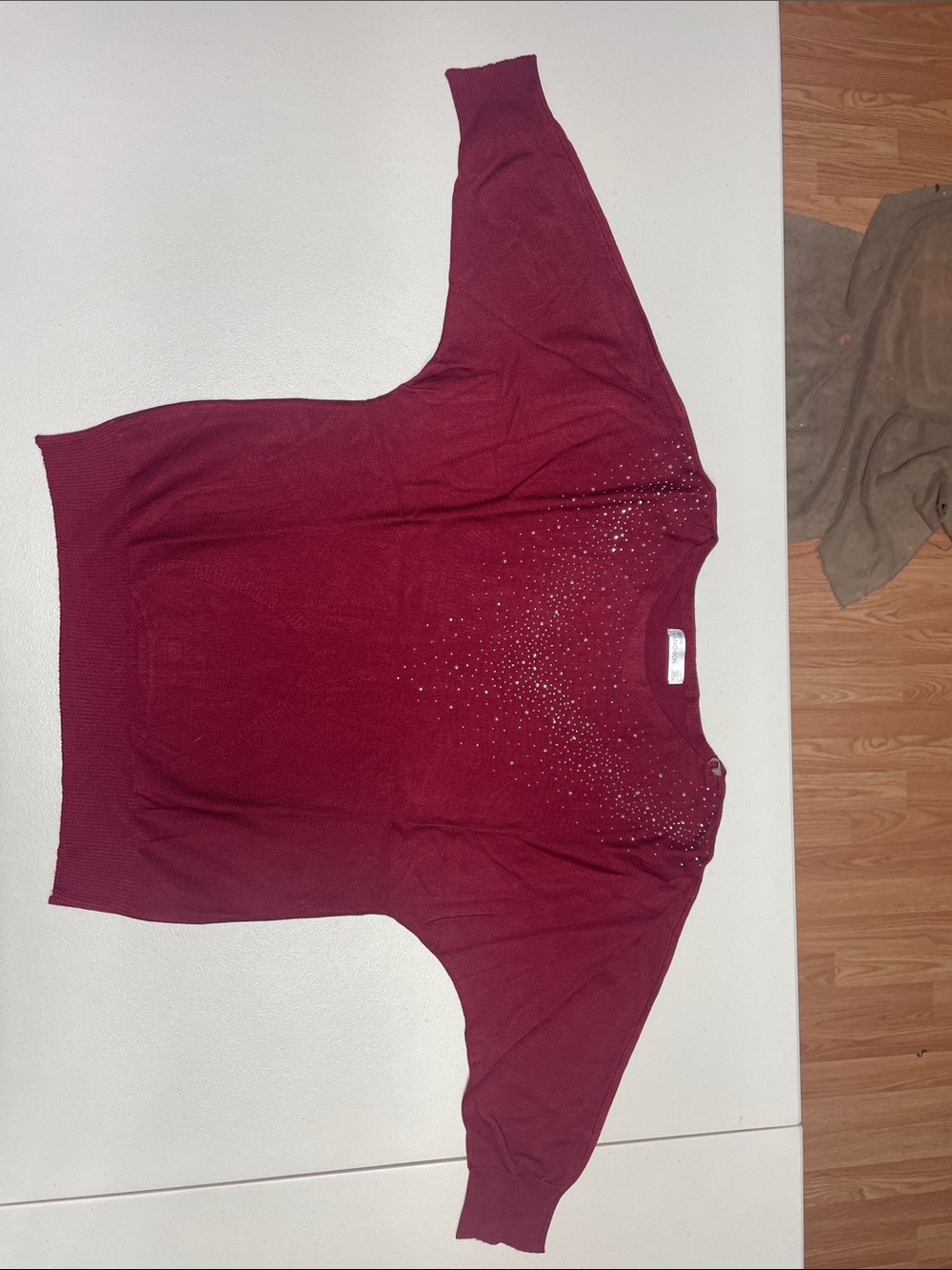 89th & Madison Burgundy Sweater with Rhinestone Front